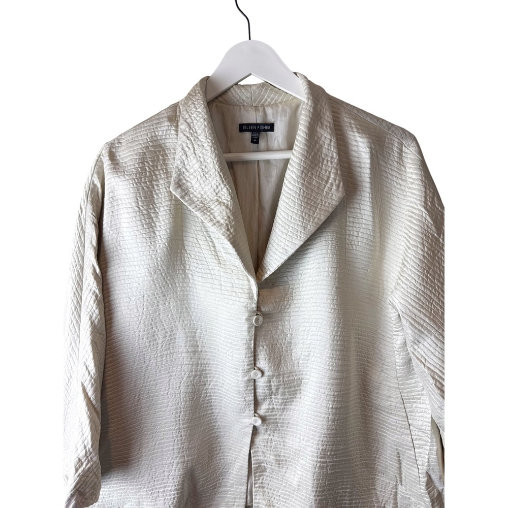 Eileen Fisher Crinkle Silk Wool Textured Blazer Jacket Cream M Luxury Lined